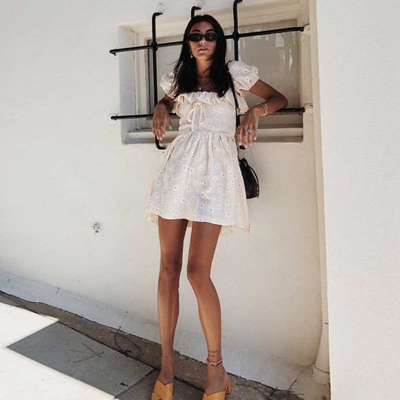 Cream Boho OFF shoulder Floral Print Mini  DRESS - Picture 3 of 9